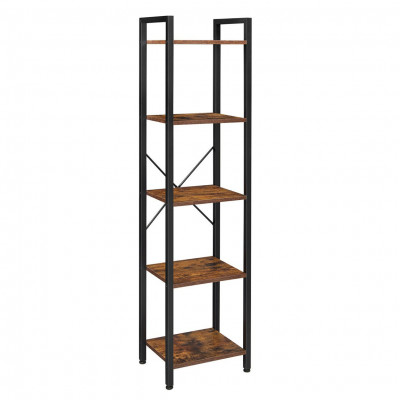 Étagère à 5 niveaux bibliothèque meuble de rangement avec structure en acier pour salon bureau entrée style industriel marron 153 cm rustique et noir 12_0002794