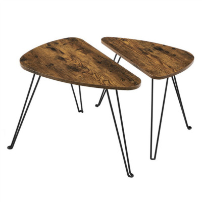 Lot de 2 tables d’appoint tables gigognes tables basses pour salon salle à manger chambre style industriel marron rustique et noir 12_0002951
