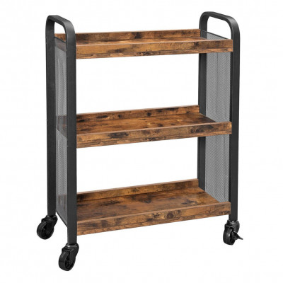 Desserte de style industriel chariot de cuisine gain de place avec pieds réglables et roulettes étagère de cuisine structure en fer 66 x 26 x 85 cm marron rustique 12_0003268
