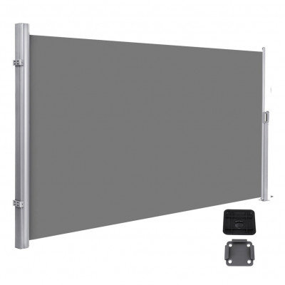 Store latéral brise-vue rétractable paravent pare-soleil pour balcon patio terrasse et jardin avec fixation au sol protection de la vie privée 180 x 350 cm gris 12_0001857