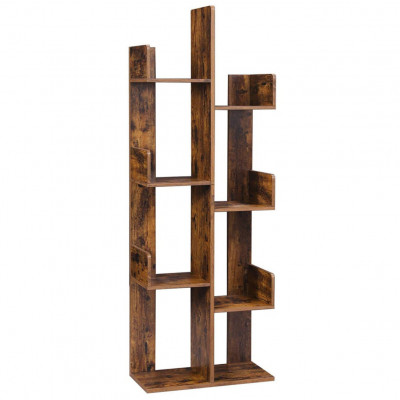 Bibliothèque arbre étagère à 8 compartiments meuble de rangement 50 x 25 x 140 cm avec coins arrondis et rebords marron rustique 12_0002769