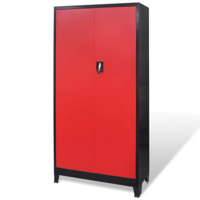 Armoire avec coffre à outils boîte de rangement stockage servante d'atelier 3 etagères réglables acier 180 cm rouge et noir 02_0003797