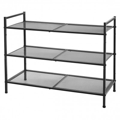 Étagère à chaussures à 3 niveaux organisateur rangement chaussures empilable 9-12 paires de chaussures en métal pour entrée salon salle de bain 68,5 cm noir 12_0003161
