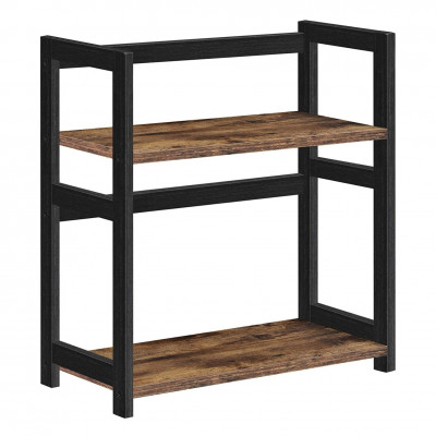 Étagère à épices étagère de rangement à 2 niveaux organisateur de bureau cadre en bambou pour cuisine salle à manger bureau 43 cm marron rustique et noir 12_0001499