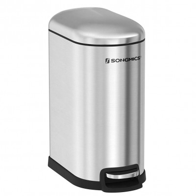 Poubelle en métal 10 litres compacte avec pédale seau intérieur amovible et poignée fermeture en douceur argent 12_0003242