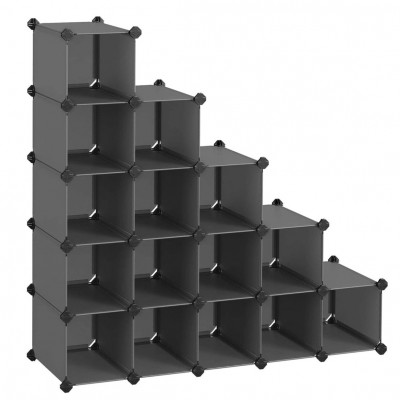 Armoire à chaussures à 15 compartiments 22 x 35 x 22 cm chacun armoire modulable étagère de bricolage placard avec rangements pour vêtements jouets sacs gris 12_0003573