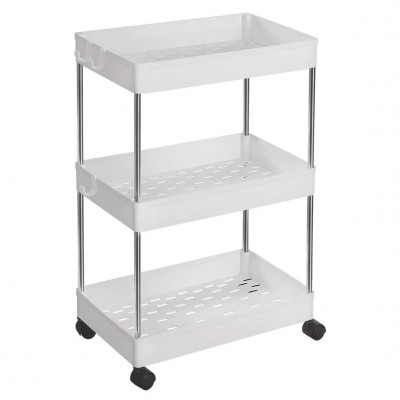 Chariot de rangement sur roulettes étagère mobile 3 niveaux gain de place pour salle de bain cuisine bureau 40 x 22 x 60 cm blanc 12_0003490