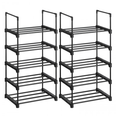 Étagères à chaussures à 5 niveaux lot de 2 porte-chaussures en métal empilable peu encombrant rangement de chaussures multifonctionnel pour entrée chambre salon noir 12_0002616