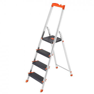 Échelle 4 marches en aluminium escabeau largeur de la marche 12 cm pliable plateau à outil pieds antidérapants capacité de charge 150 kg noir 12_0001919
