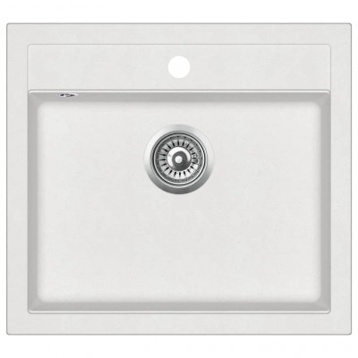 Evier de cuisine egouttoir seul lavabo encastré réversible avec trou de montage pour robinet et distributeur de savon intérieur maison 56,5 x 51 cm granit blanc 02_0002348