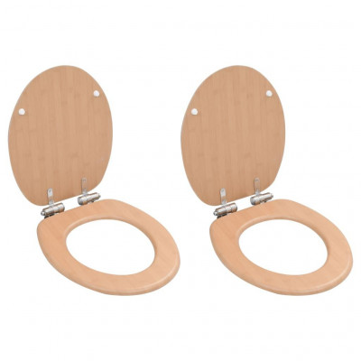 Lot de 2 sièges WC abattant lunette cuvette siège de toilette salle de bains maison intérieur salle d'eau MDF couvercle à fermeture en douceur bambou 02_0002962