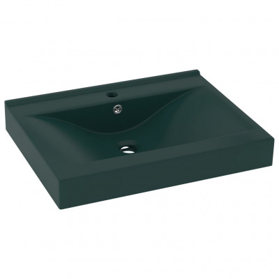 Lavabo avec trou de robinet vasque à poser de toilette lave-mains de salle de bain cuisine maison intérieur 60 x 46 cm céramique vert foncé mat 02_0002767