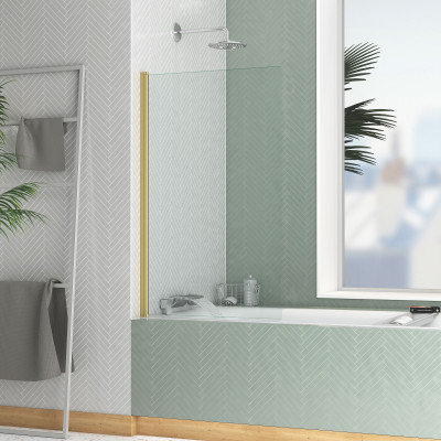 Pare-baignoire Rabattable 70x120cm - Profilé finition Or Doré Brossé - Verre Trempé 4mm - ELEMENTARY