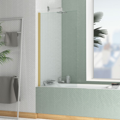 Pare-baignoire Rabattable 70x130cm - Profilé finition Or Doré Brossé - Verre Trempé 4mm - ELEMENTARY