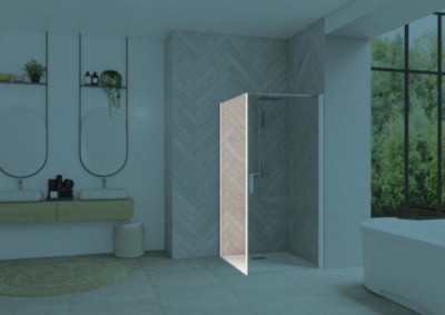 Paroi de douche Smart Design  blanc retour fixe verre transparent KINEDO DOUCHE