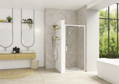 Paroi de douche Smart Design porte pivotante verre transparent blanc 90 x 200 cm KINEDO DOUCHE