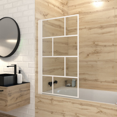 Pare baignoire rabattable sérigraphié 75x125cm - Blanc - WHITE BLOCKS SCREEN