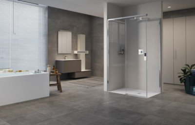 Paroi de douche côté droit Opera PH 147 verre trempé transparent chromé NOVELLINI
