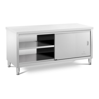 Meuble bas en acier inoxydable plan de travail cuisine armoire avec portes coulissantes (capacité de 600 kg, acier inoxydable, 1 tablette) 14_0005094