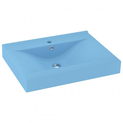 Lavabo avec trou de robinet vasque à poser de toilette lave-mains de salle de bain cuisine maison intérieur 60 x 46 cm céramique bleu clair mat 02_0002764