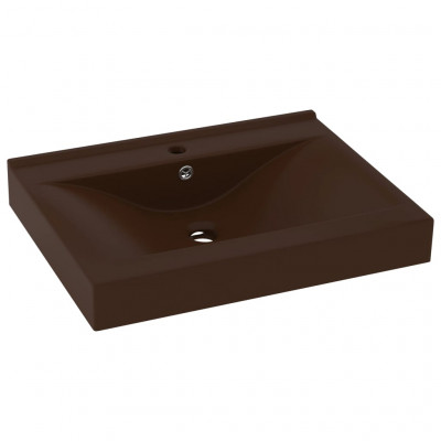 Lavabo avec trou de robinet vasque à poser de toilette lave-mains de salle de bain salle cosmétique 60 x 46 cm céramique marron foncé mat 02_0002770