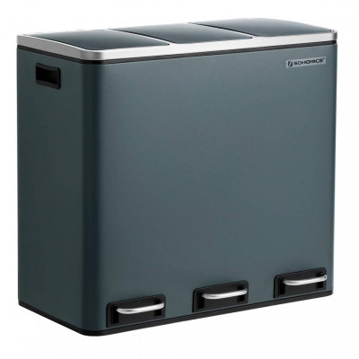 Poubelle de recyclage poubelle de tri 3 x 18 litres 3 compartiments mécanisme tampon pédales couvercle seaux intérieurs en plastique avec poignées gris anthracite 12_0003236