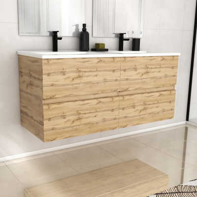 Meuble de salle de bains 120cm 4 Tiroirs_Chêne Industriel + Vasque céramique blanche - TIMBER 120