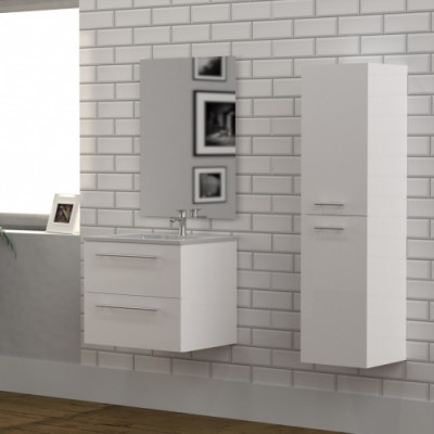 Meuble NEPTUNE Blanc 60 cm - Miroir Slim