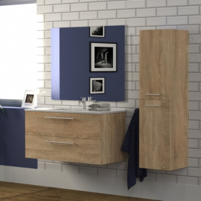 Meuble NEPTUNE Bois Clair 100cm -Vasque Centrée - Miroir Slim