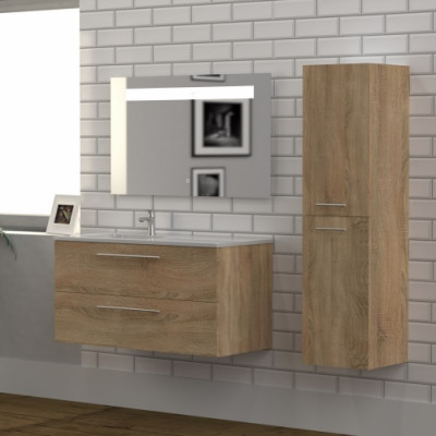 Meuble NEPTUNE Bois Clair 100cm Décentrée - Miroir antibuée Kathy