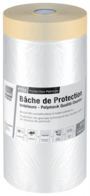 Bâche de protection intérieure à lisière adhésive P715 polyéthylène translucide rouleau de 25 m x 2700 mm PLASTO