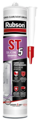 Mastic Rubson ST5 joint périphérique entre dallage et plinthe carrelage teinte gris clair cartouche de 300 ml RUBSON