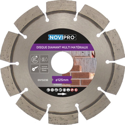 Disque diamant segments soudés laser multi-matériaux diamètre 125 x 22,23 x 10 mm NOVIPRO 
