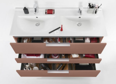 Plan double vasque CeramiqueN finition blanc brillant 48 x 124 cm DELPHA