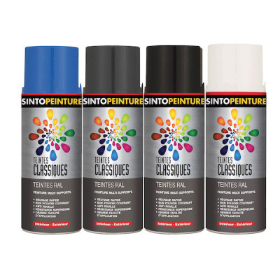 Peinture classiques antirouille teintes gris foncé brillant RAL7016 en aérosol de 400ml - SINTO - 927155