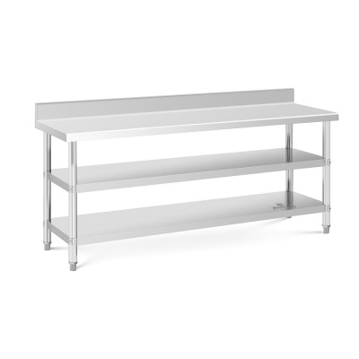 Table de travail acier inoxydable table de travail en inox adossée avec dosseret 200 x 60 x 16,5 cm 235 kg 2 tablettes 14_0007313