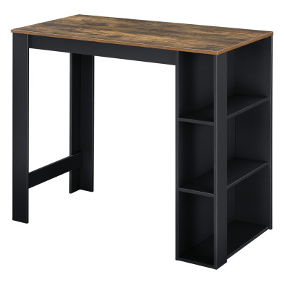 Table de bar design avec surfaces de rangement table bistrot avec 3 étagères panneaux de particules 110 x 50 x 103 cm noir chêne foncé 03_0006208