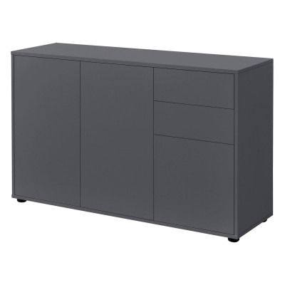 Commode stylée meuble de rangement pratique avec 2 tiroirs 3 portes panneau de particules 74 x 117 x 36 cm gris foncé mat 03_0005048