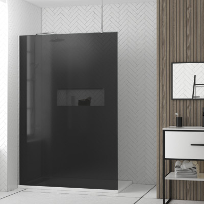 Paroi de Douche 140x200cm Verre Fumé - Profilé + Barre Plafond Finition Chrome - FREEDOM 2 SMOKED