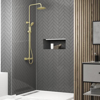 Colonne de douche Thermostatique finition Or Doré Brossé - 133x26x52 cm - MOLLY GOLD