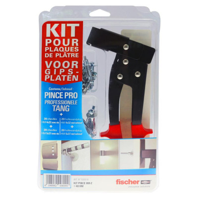 Kit pince et chevilles/vis 40 HM pour plaques de plâtre boîte de 6 blisters FISCHER