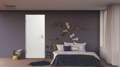 Porte ferrée C/C DIN L alvéolaire laquée blanc EBC à recouvrement 2 fiches droit poussant serrure PDDT 204 x 83 cm THEUMA