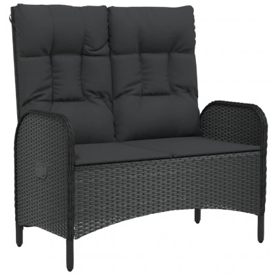 Banc de jardin meuble de patio d'extérieur terrasse inclinable avec coussins 107 x 62,5 x 109 cm poly rotin noir 02_0011736