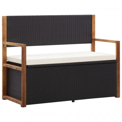 Banc de jardin meuble de patio d'extérieur terrasse 115 x 50 x 85 cm résine tressée et bois d'acacia noir 02_0011185