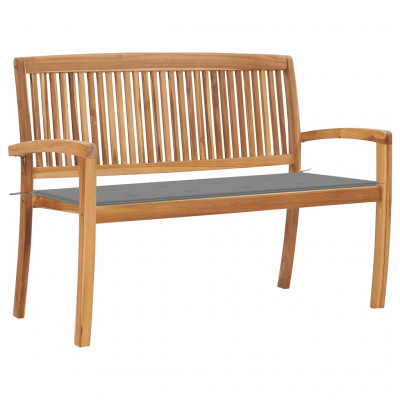 Banc de jardin meuble de patio d'extérieur terrasse empilable et coussin 128,5 x 57,5 x 90 cm bois de teck massif 02_0011654