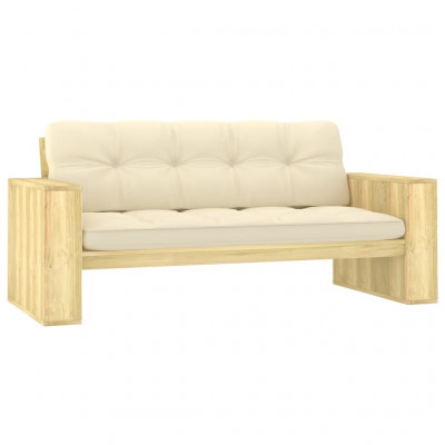 Banc de jardin meuble de patio d'extérieur terrasse avec coussins crème 179 x 76 x 76 cm pin imprégné 02_0011628