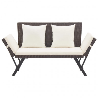 Banc de jardin meuble de patio d'extérieur terrasse avec coussins 176 cm résine tressée marron 02_0011593