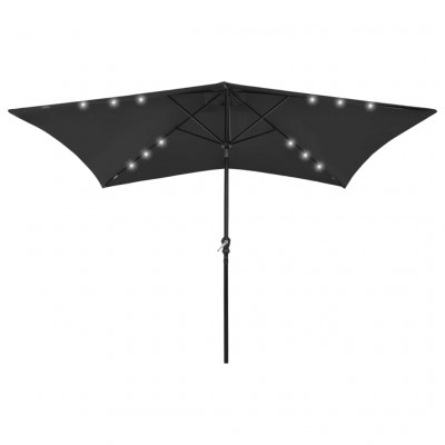 Parasol avec led et mât en acier 2 x 3 m noir 02_0008068