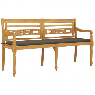 Banc de jardin meuble de patio d'extérieur terrasse avec coussin taupe 150 cm bois de teck massif 02_0011098