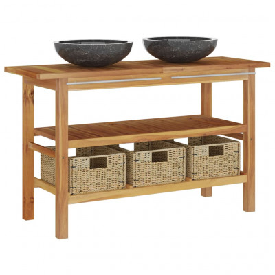 Meuble de salle de bain 132 x 45 x 75 cm lavabos en marbre noir bois teck massif 02_0006856